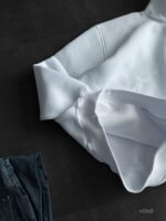 Мужское Утепленное Белое Худи на Флисе - Свободного Кроя с Вышивкой на Спине