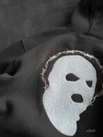 Мужское Темно-Серое Худи Утепленное на Флисе - Оверсайз с Вышивкой на Спине