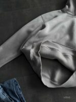 Мужское Серое Худи Утепленное на Флисе - Оверсайз с Вышивкой на Спине