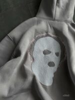 Мужское Серое Худи Утепленное на Флисе - Оверсайз с Вышивкой на Спине