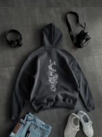 Мужское Теплое Графитовое Худи Оверсайз на Флисе с Вышивкой