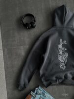 Мужское Теплое Графитовое Худи Оверсайз на Флисе с Вышивкой