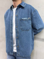 Мужская Базовая Синяя Джинсовка Свободного Кроя - Джинсовая Рубашка Оверсайз на Кнопках