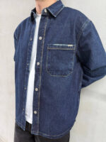 Мужская Базовая Темно-Синяя Джинсовка Свободного Кроя - Джинсовая Рубашка Оверсайз на Кнопках