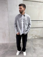 Мужская Базовая Серая Джинсовка Свободного Кроя - Джинсовая Рубашка Оверсайз на Кнопках