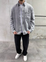 Мужская Базовая Серая Джинсовка Свободного Кроя - Джинсовая Рубашка Оверсайз на Кнопках