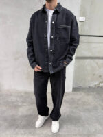 Мужская Базовая Графитовая Джинсовка Свободного Кроя - Джинсовая Рубашка Оверсайз на Кнопках