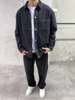 Мужская Базовая Графитовая Джинсовка Свободного Кроя - Джинсовая Рубашка Оверсайз на Кнопках