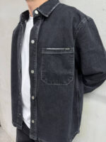 Мужская Базовая Графитовая Джинсовка Свободного Кроя - Джинсовая Рубашка Оверсайз на Кнопках