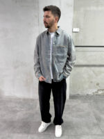 Мужская Голубая Джинсовка с Грязным Эффектом - Джинсовая Рубашка Оверсайз