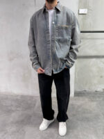 Мужская Голубая Джинсовка с Грязным Эффектом - Джинсовая Рубашка Оверсайз