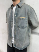Мужская Голубая Джинсовка с Грязным Эффектом - Джинсовая Рубашка Оверсайз