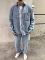 Мужская Базовая Голубая Джинсовка Свободного Кроя - Джинсовая Рубашка Оверсайз на Кнопках