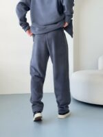 Мужские Теплые Широкие Темно-Серые Спортивные Штаны Багги