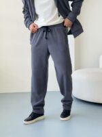 Мужские Теплые Широкие Темно-Серые Спортивные Штаны Багги