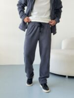 Мужские Теплые Широкие Темно-Серые Спортивные Штаны Багги