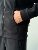 Мужская Теплая Черная Зип Кофта - Флисовое Худи на Молнии с Капюшоном