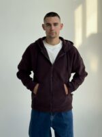 Мужская Теплая Коричневая Зип Кофта - Флисовое Худи на Молнии с Капюшоном