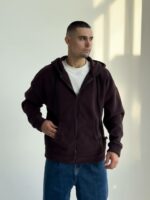 Мужская Теплая Коричневая Зип Кофта - Флисовое Худи на Молнии с Капюшоном