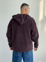 Мужская Теплая Коричневая Зип Кофта - Флисовое Худи на Молнии с Капюшоном