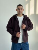 Мужская Теплая Коричневая Зип Кофта - Флисовое Худи на Молнии с Капюшоном