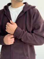 Мужская Теплая Коричневая Зип Кофта - Флисовое Худи на Молнии с Капюшоном