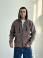 Мужская Теплая Зип Кофта Мокко - Флисовое Худи на Молнии с Капюшоном