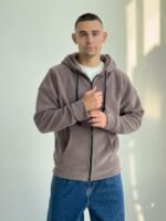 Мужская Теплая Зип Кофта Мокко - Флисовое Худи на Молнии с Капюшоном