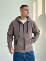 Мужская Теплая Зип Кофта Мокко - Флисовое Худи на Молнии с Капюшоном