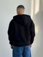 Мужская Теплая Черная Кофта Зипка на Флисе - Худи Свободного Кроя на Молнии