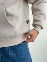 Мужская Теплая Бежевая Кофта Зипка на Флисе - Худи Свободного Кроя на Молнии