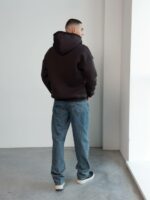 Мужская Теплая Коричневая Кофта Зипка на Флисе - Худи Свободного Кроя на Молнии