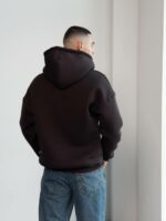 Мужская Теплая Коричневая Кофта Зипка на Флисе - Худи Свободного Кроя на Молнии