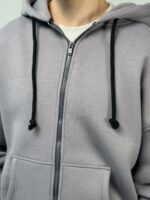 Мужская Теплая Серая Кофта Зипка на Флисе - Худи Свободного Кроя на Молнии