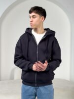 Мужская Теплая Графитовая Кофта Зипка на Флисе - Худи Свободного Кроя на Молнии