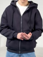 Мужская Теплая Графитовая Кофта Зипка на Флисе - Худи Свободного Кроя на Молнии