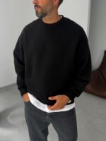 Мужской Утепленный Черный Свитшот Оверсайз с Начесом