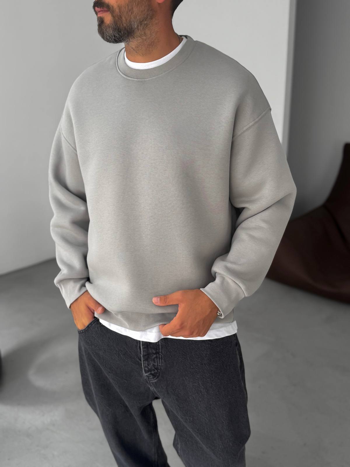 photo_2025-12-20_10-15-29 Мужской Утепленный Серый Свитшот Оверсайз с Начесом