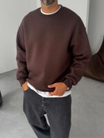 Мужской Утепленный Коричневый Свитшот Оверсайз с Начесом