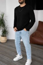 Мужской Базовый Черный Лонгслив