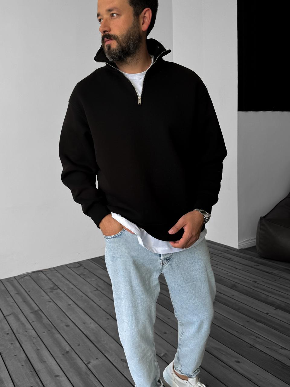 photo_2025-12-20_13-45-51 Мужская Черная Кофта Оверсайз под Горло - Утепленная с Начесом