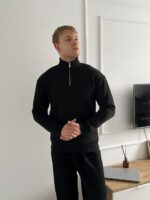 Мужская Черная Кофта Оверсайз под Горло - Утепленная с Начесом