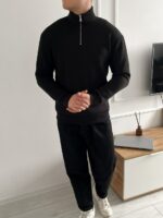 Мужская Черная Кофта Оверсайз под Горло - Утепленная с Начесом