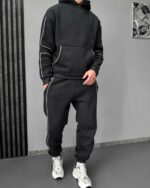 Мужской Графитовый Костюм Худи Штаны с Полосками Кантом - Утепленный на Флисе