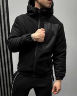 Мужская Теплая Флисовая Черная Кофта с Капюшоном - Свободная Флиска на Молнии