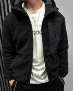 Мужская Теплая Флисовая Черная Кофта с Капюшоном - Свободная Флиска на Молнии