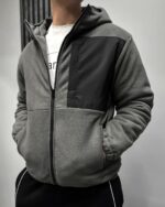 Мужская Теплая Флисовая Темно-Серая Кофта с Капюшоном - Свободная Флиска на Молнии