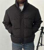 Мужская Зимняя Черная Оверсайз Куртка с Высоким Горлом на Молнии