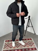 Мужская Зимняя Черная Оверсайз Куртка с Высоким Горлом на Молнии