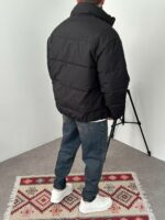 Мужская Зимняя Черная Оверсайз Куртка с Высоким Горлом на Молнии